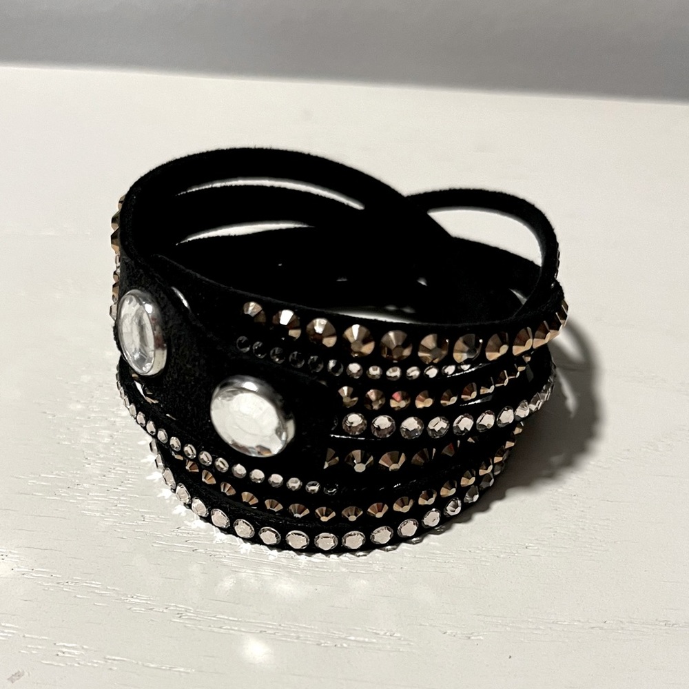 Swarovski Tri-Wrap Bracelet. Black, Silver, and Rose Gold